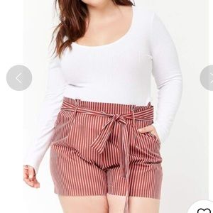 Forever 21 + 3X Red Pinstripe Paper-bag Shorts